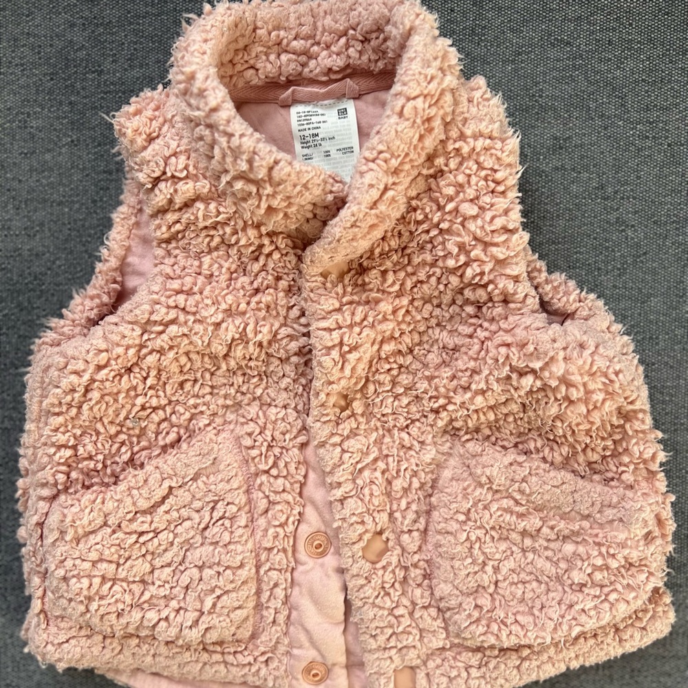 Uniqlo Fuzzy Pink Vest - 12-18mo